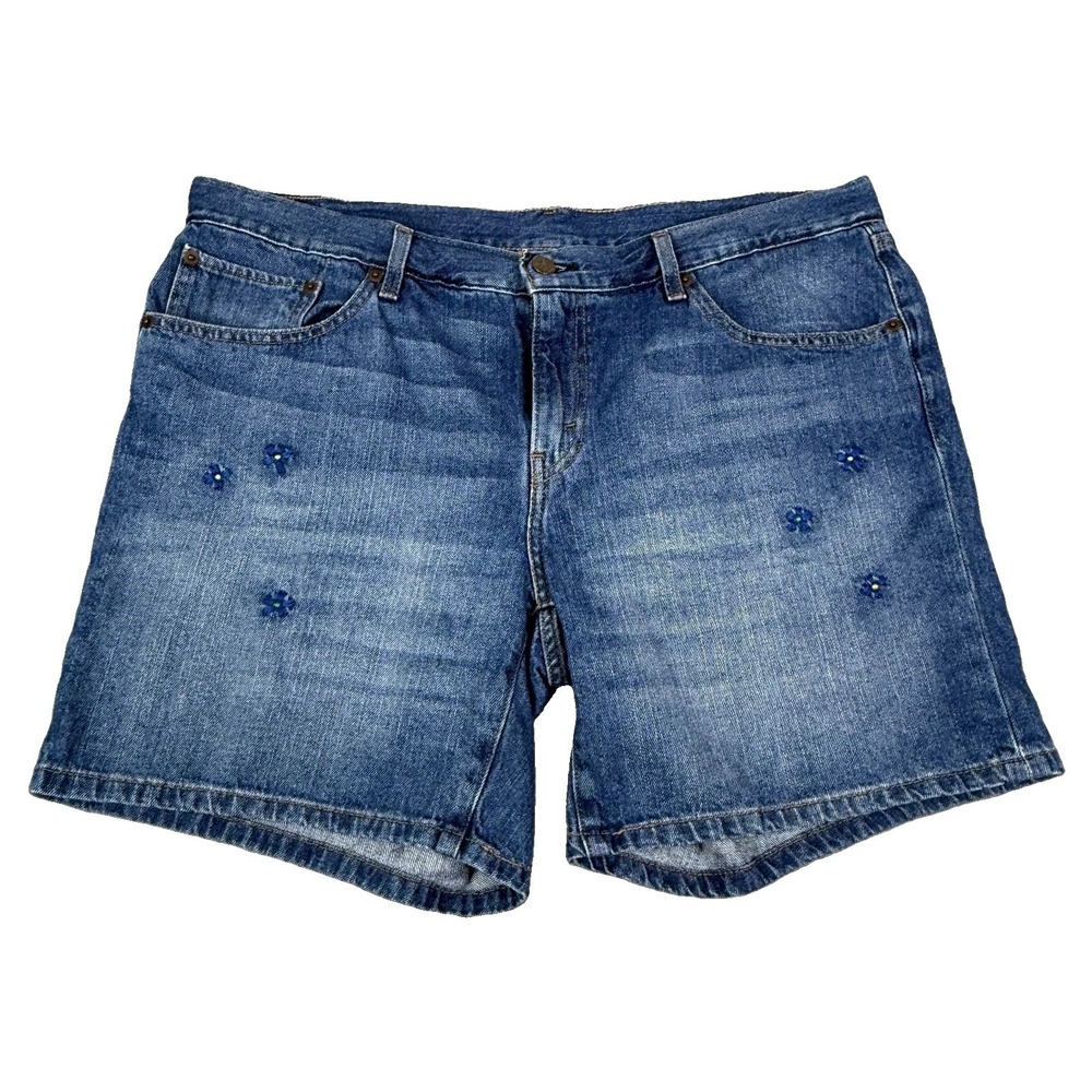 Levis Denim Shorts Womens W33 Actual 38 Blue Embroidered Flower Y2K Boho Cottage